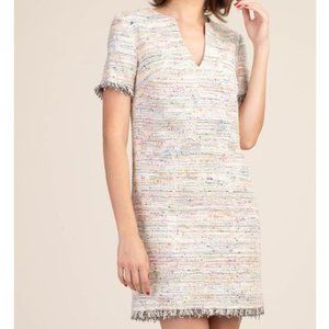 VGUC Trina Turk Frayed-Trim Tweed Sheath Dress Colorful Size Medium/Large